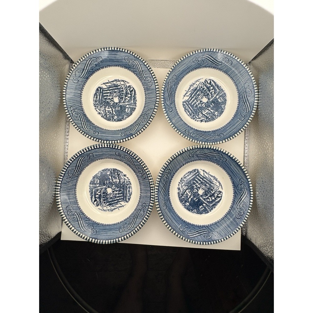 VTG Currier & Ives by Royal (USA) Fruit/Dessert Bowl-"The Old Farm Gate"Lot Of 4
